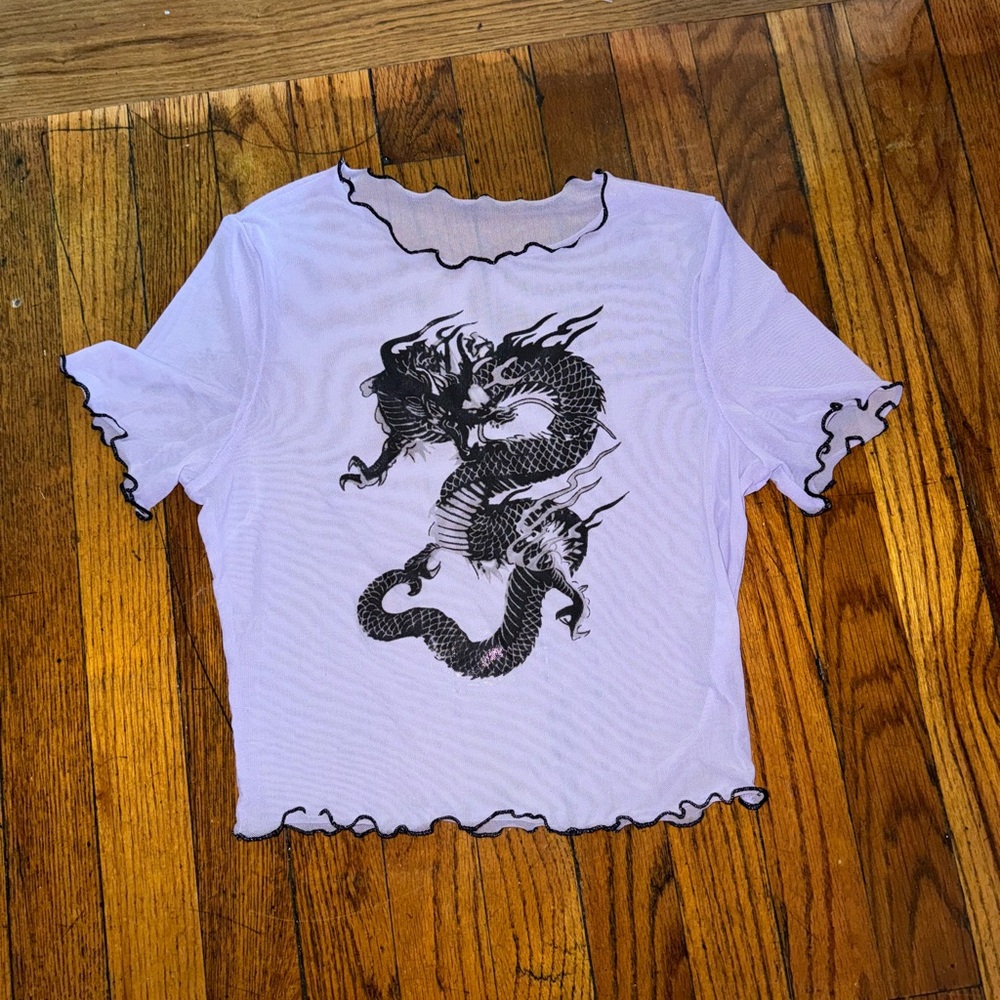 Mesh sheer lilac and black dragon crop top